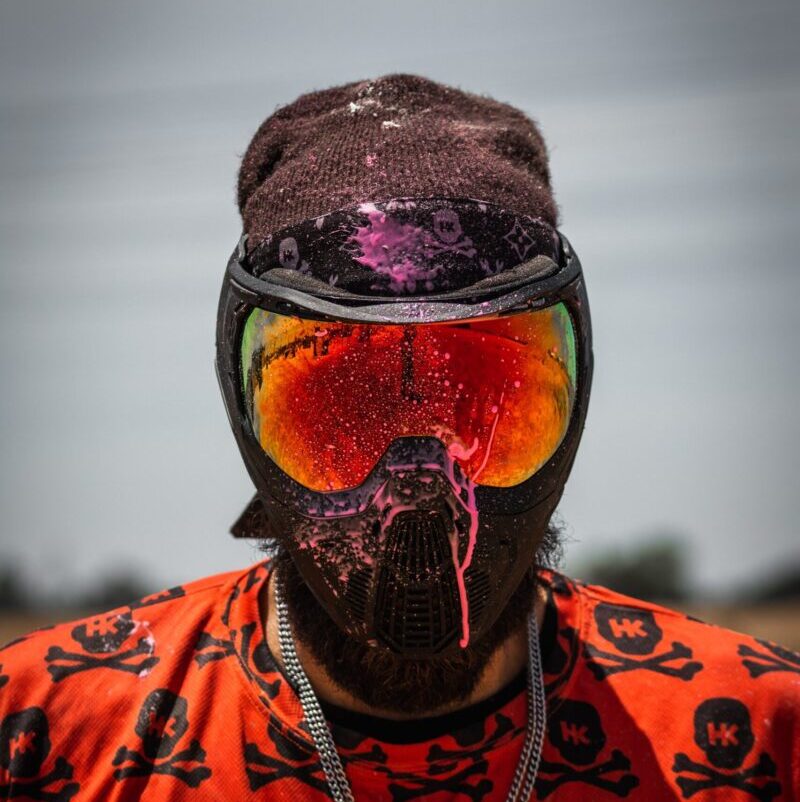 Person shot in the mask with a paintball